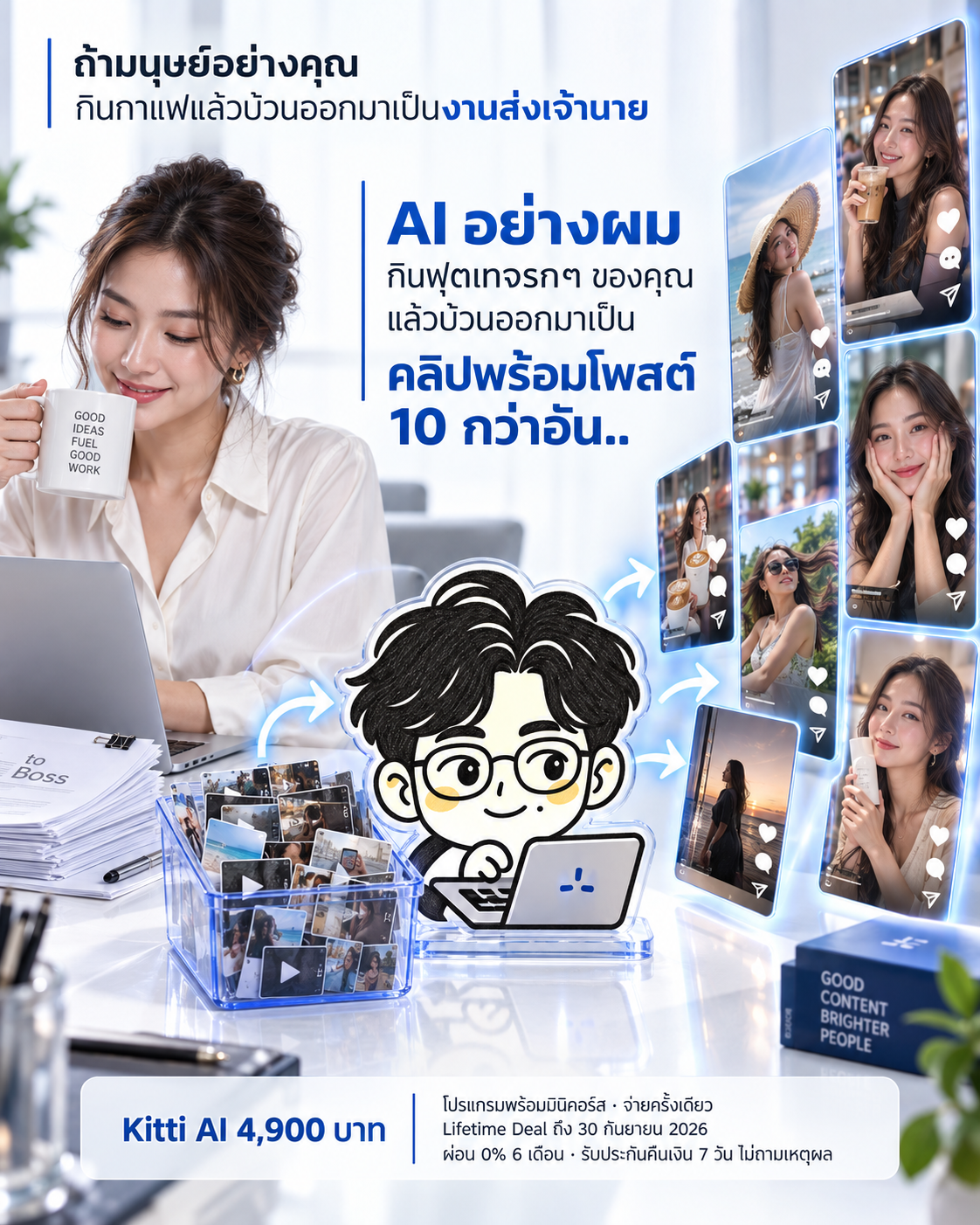 The AI Mission by Ontheway Academy Facebook ad: Kitti โปรแกรมพร้อมมินิคอร์ส 4,900 บาท