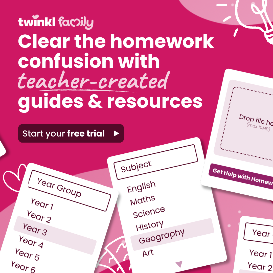 Twinkl Family Facebook ad: Get homework support