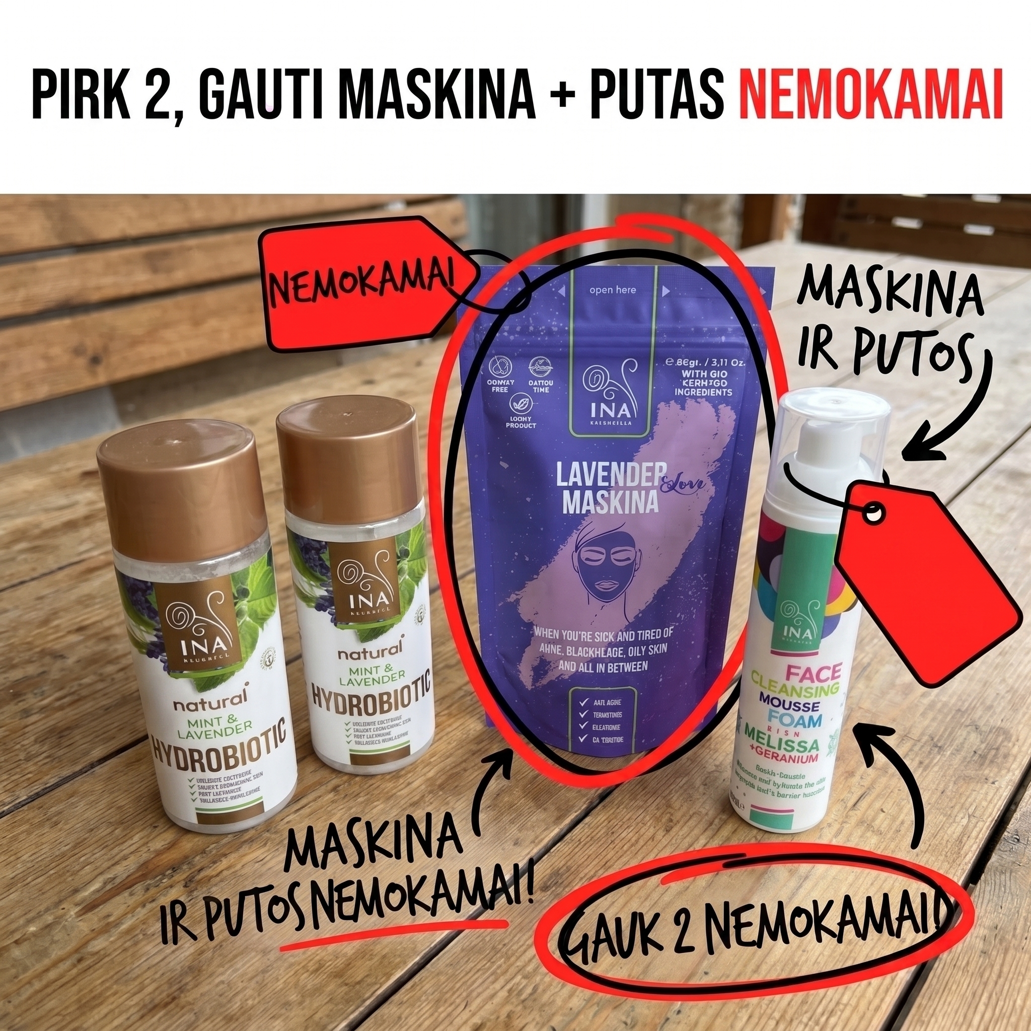 Šeimos Organinė Kosmetika - InaEssentials.lt Facebook ad: Pirk 2 Hydrobiotic, gauk putas ir kaukę
