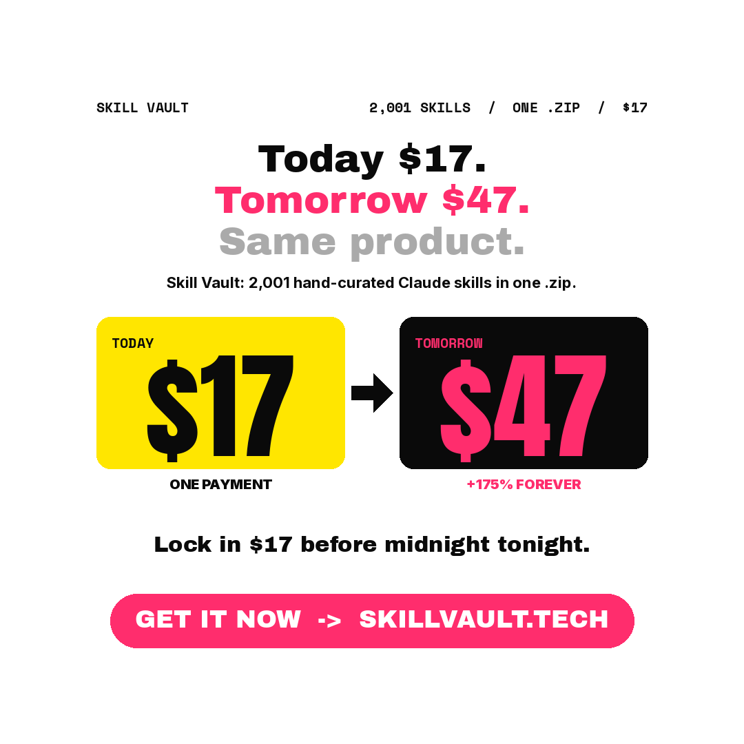 Skill Vault Facebook ad: 2,001 Claude Skills, One File