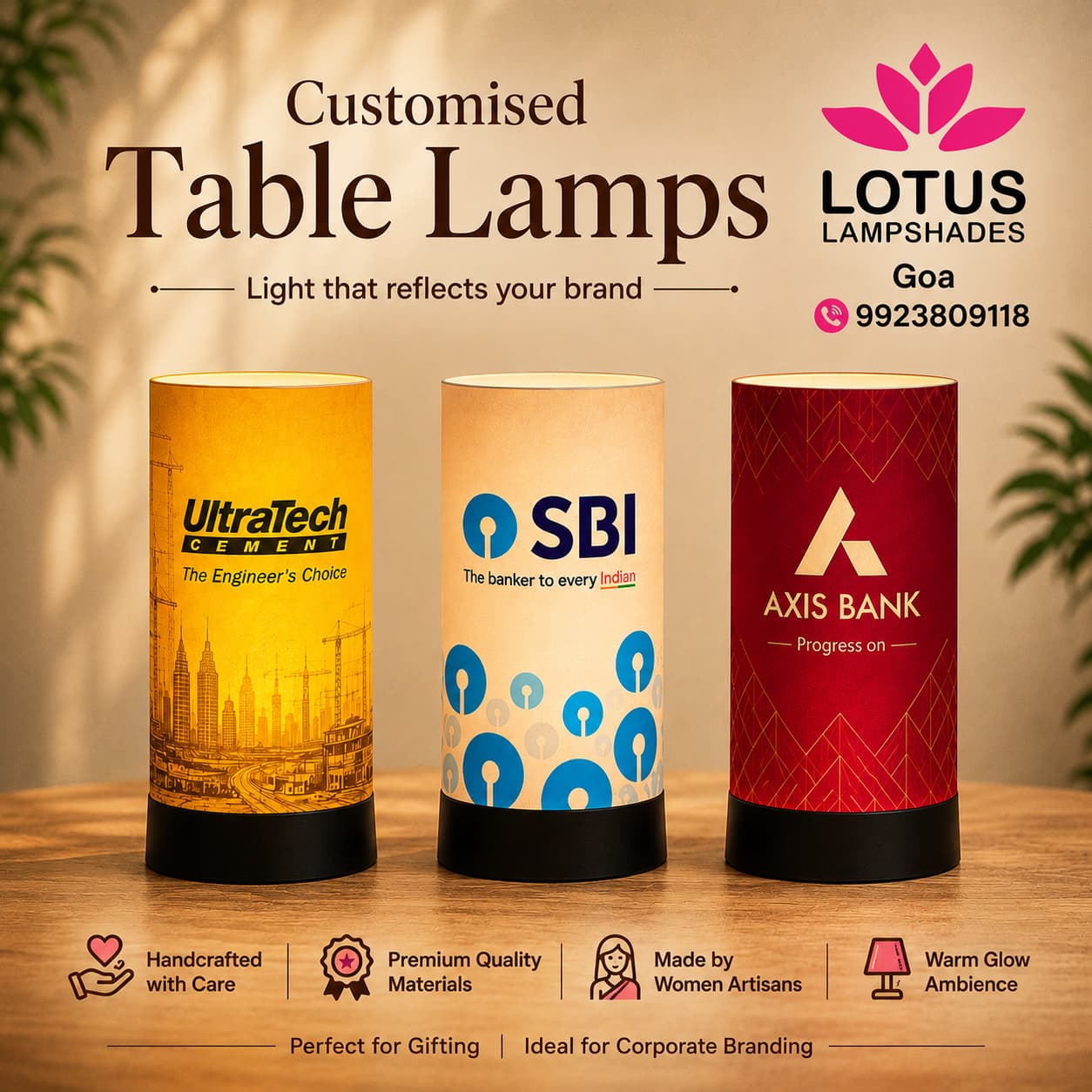 Lotus Lampshades Goa Facebook ad: Customised Corporate Gift Lamps | Call - 9923809118