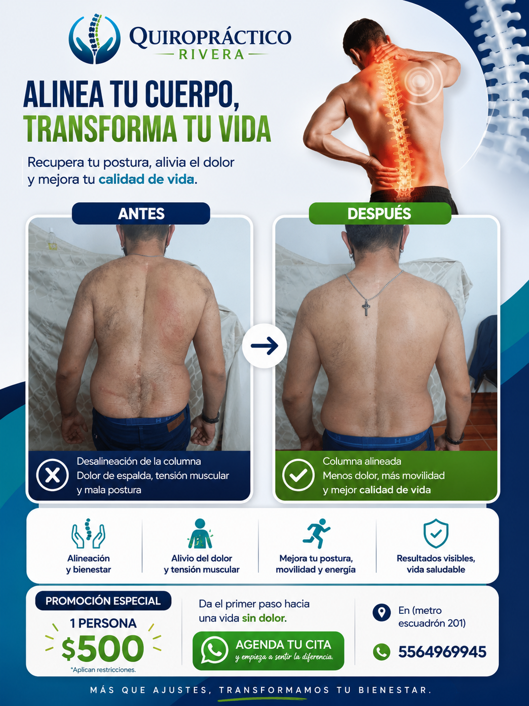 Quiropráctico Rivera Facebook ad: ¿Te duele la espalda al terminar el día?