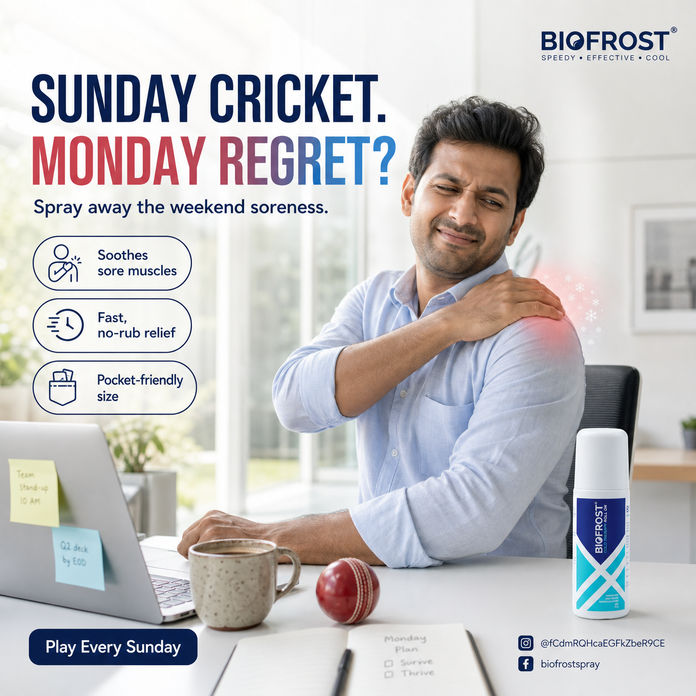 Biofrost Facebook ad: Speedy. Effective. Cool.