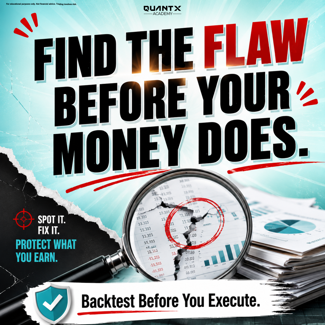 QuantX Academy Facebook ad: Build Better Strategies With Backtesting.