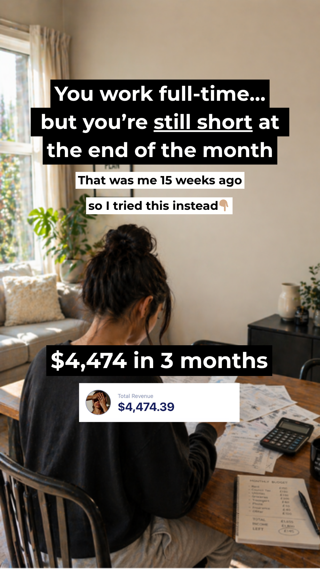 thefacelesswealthera Facebook ad: Still short at the end of the month?