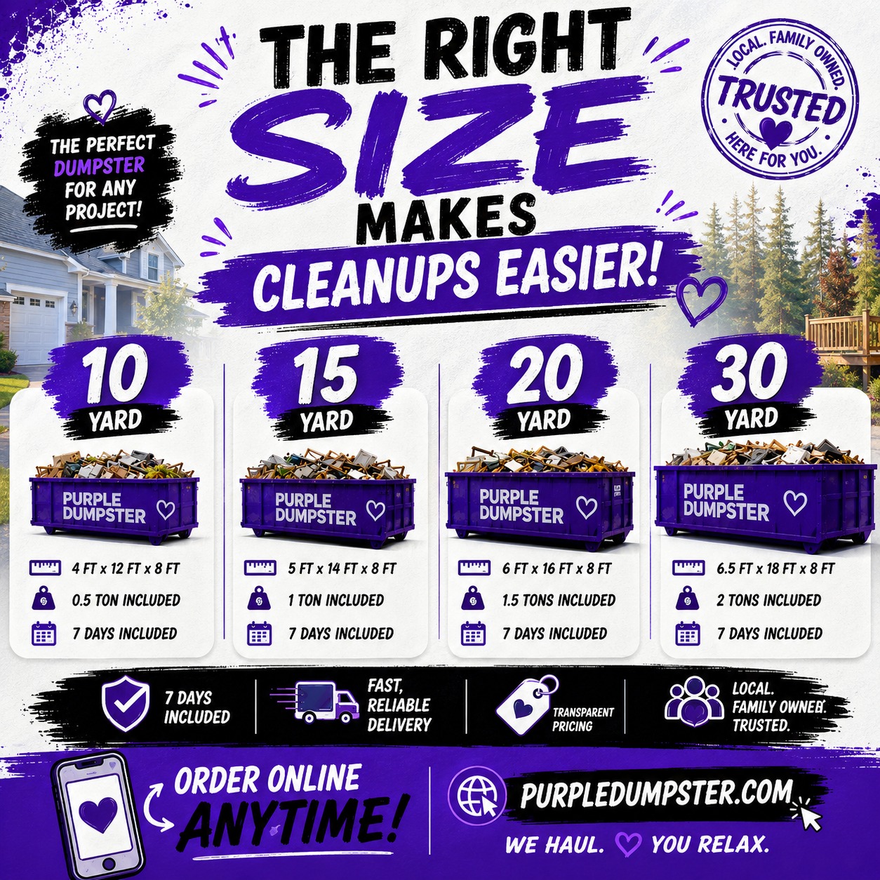PurpleDumpster.com Facebook ad: One size definitely does not fit all.