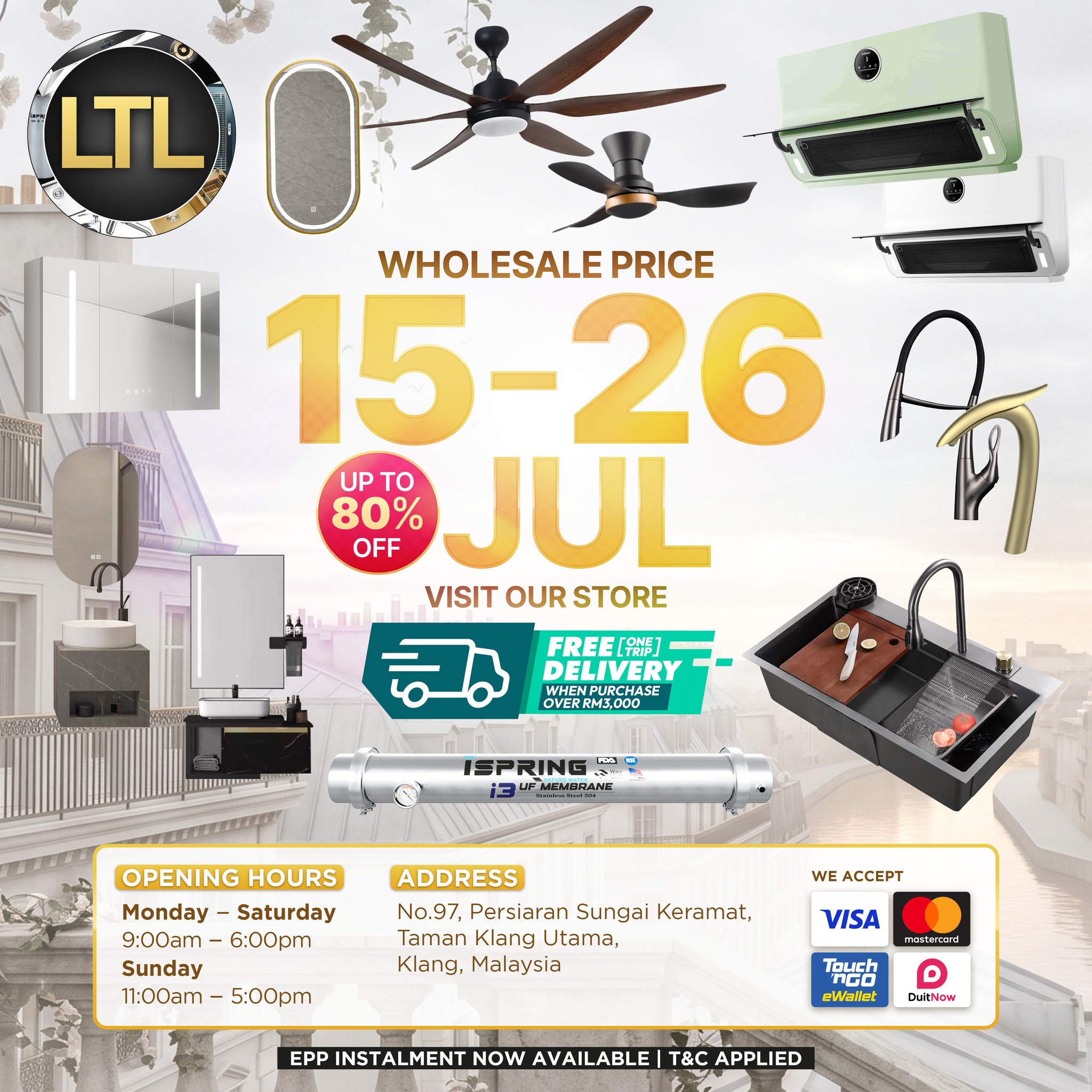 LTL Sanitaryware, Tiles & Lighting - Klang Utama Facebook ad: 𝐁𝐀𝐓𝐇 𝐊𝐈𝐓𝐂𝐇𝐄𝐍 𝐋𝐈𝐆𝐇𝐓𝐈𝐍𝐆 𝐓𝐈𝐋𝐄𝐒
