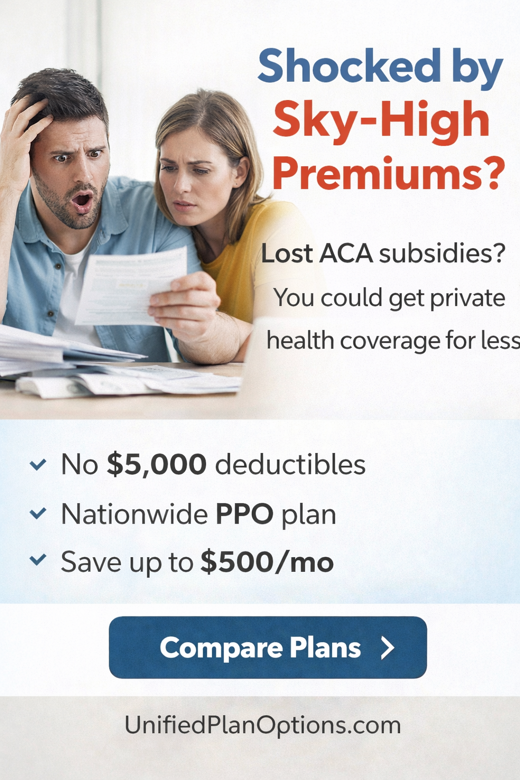 Unified Plan Options Facebook ad: Lower-Cost Coverage Without High Out-of-Pocket Risk