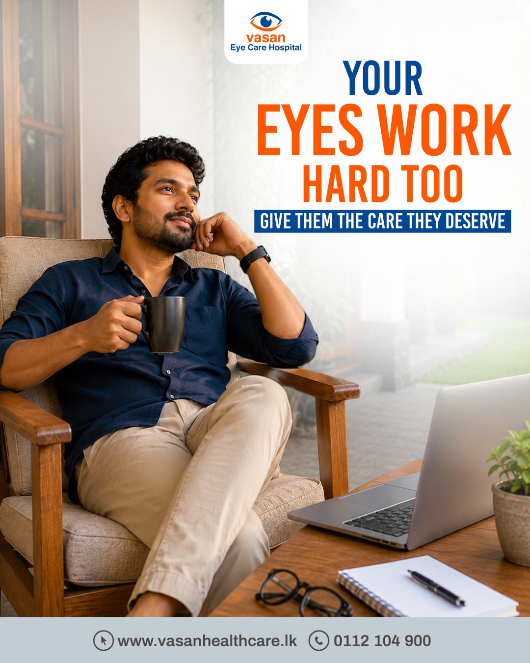 Vasan Healthcare Sri Lanka Facebook ad: Long screen exposure and workplace strain can affect…