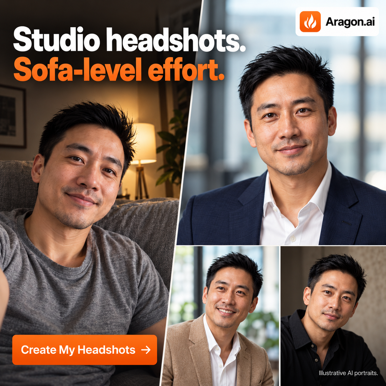 Aragon.ai Facebook ad: Realistic AI headshots in minutes