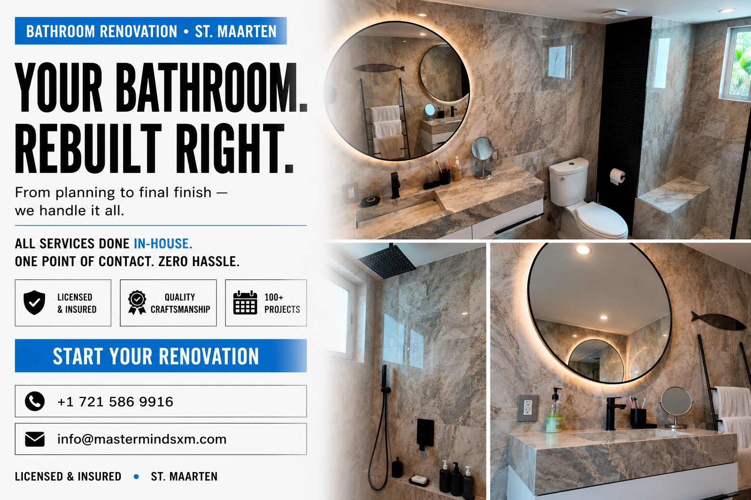 Mastermind Construction And Maintenance Services B.V Facebook ad: Your Bathroom. Rebuilt Right. By One Team.