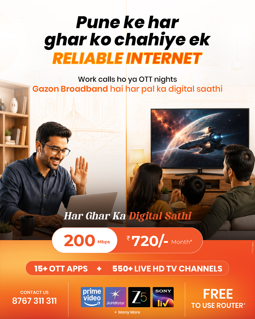 Gazon Communications - We Connect Smiles Facebook ad: Pune's Smart Choice For Home Internet