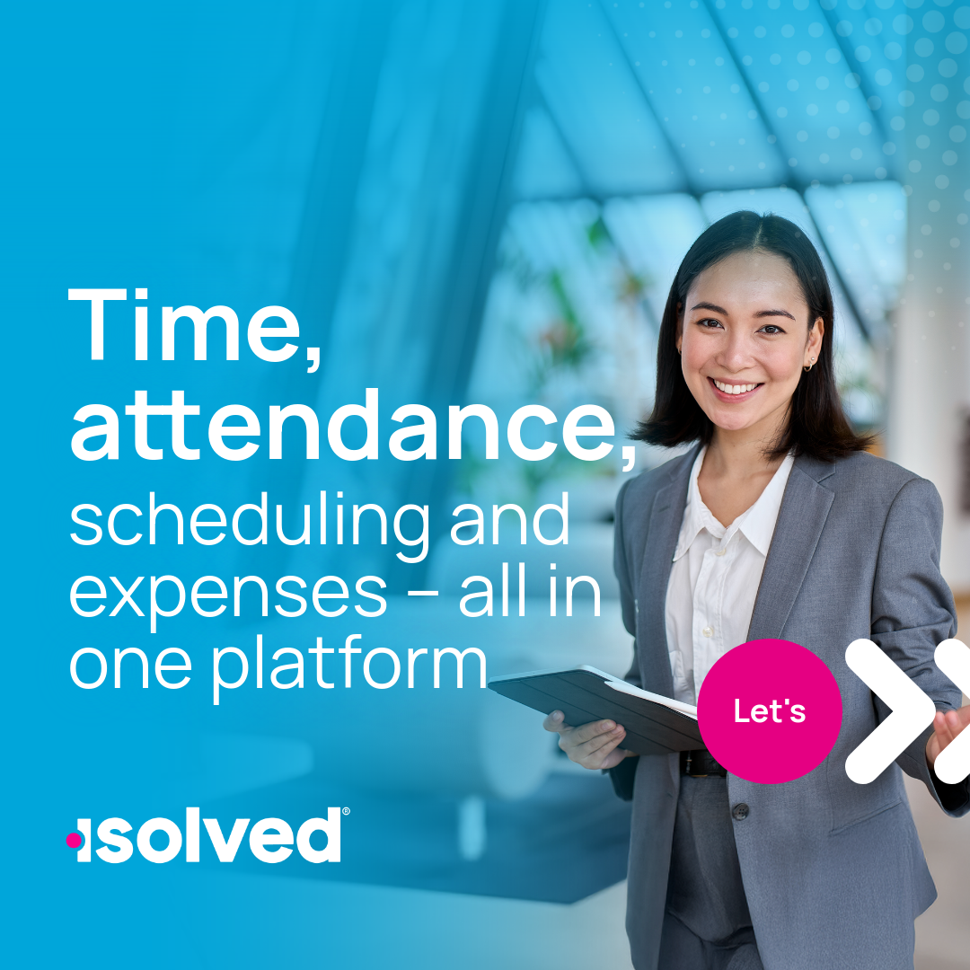 isolved Facebook ad: From time tracking to scheduling and expenses, isolved…