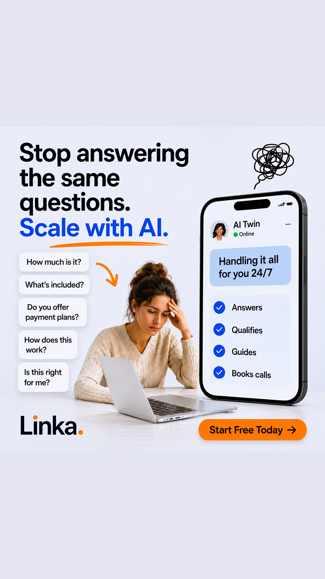 Linka Facebook ad: More Answers Less Time