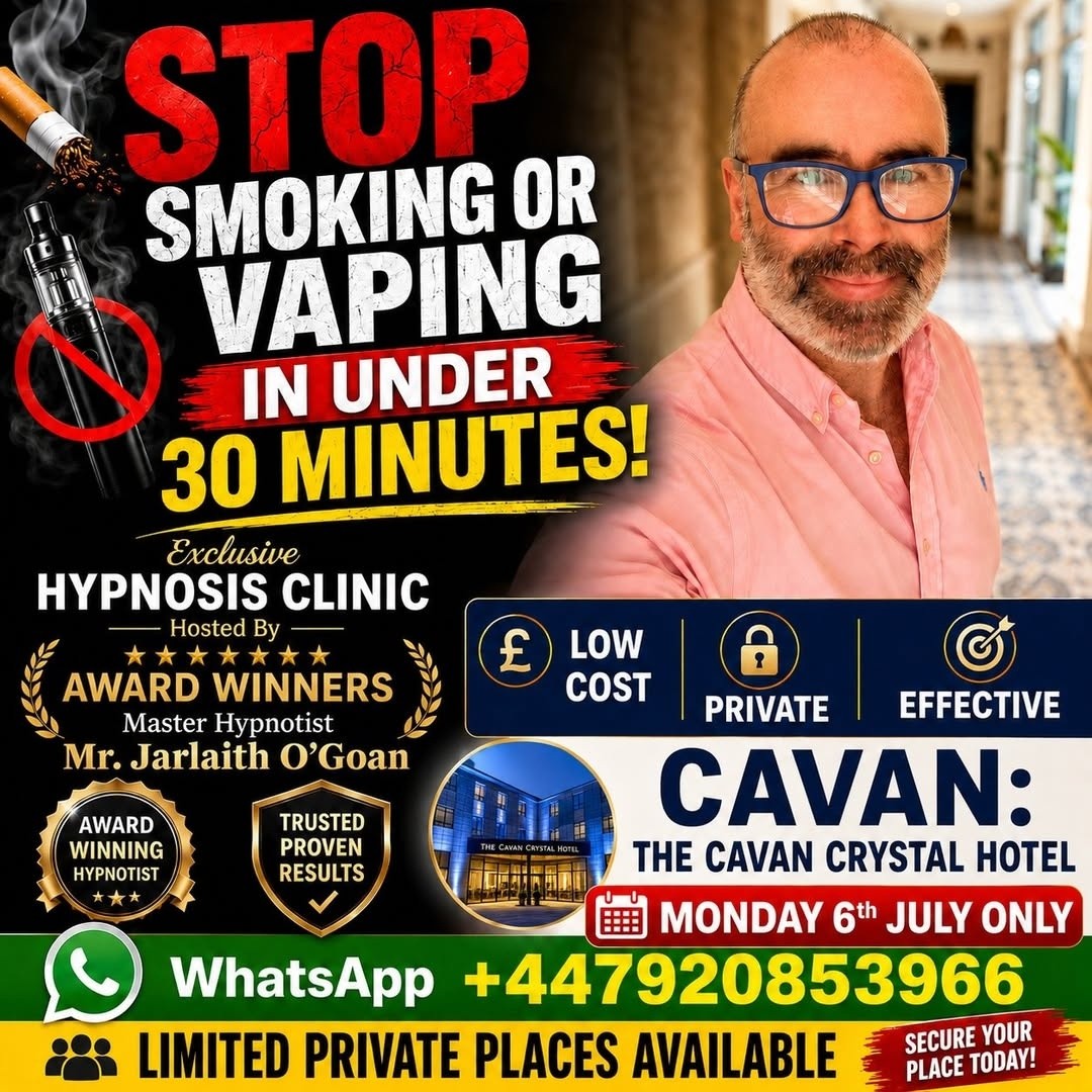 Jarlaith O'Goan Hypnotist Facebook ad: π¦π§π’π£ π¦π π’πππ‘π π’π₯ π©ππ£ππ‘π πππ¦πππ¬