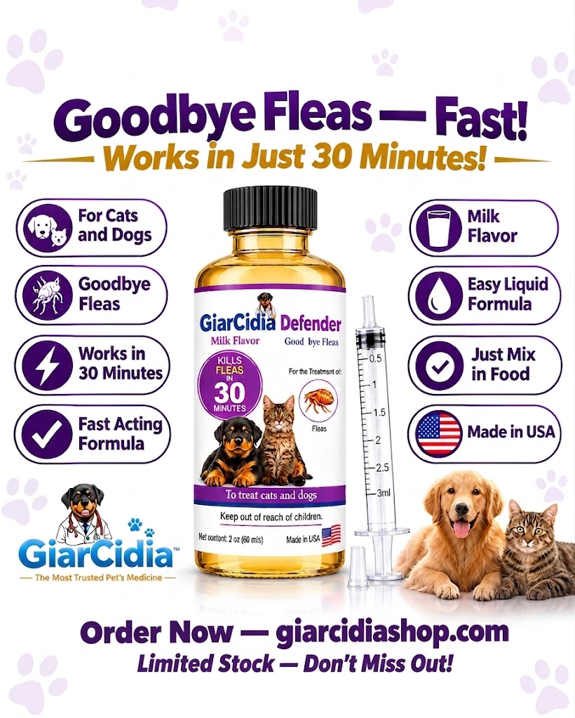GiarCidia Facebook ad: Goodbye Fleas in 30 Minutes, No Mess No Collar!