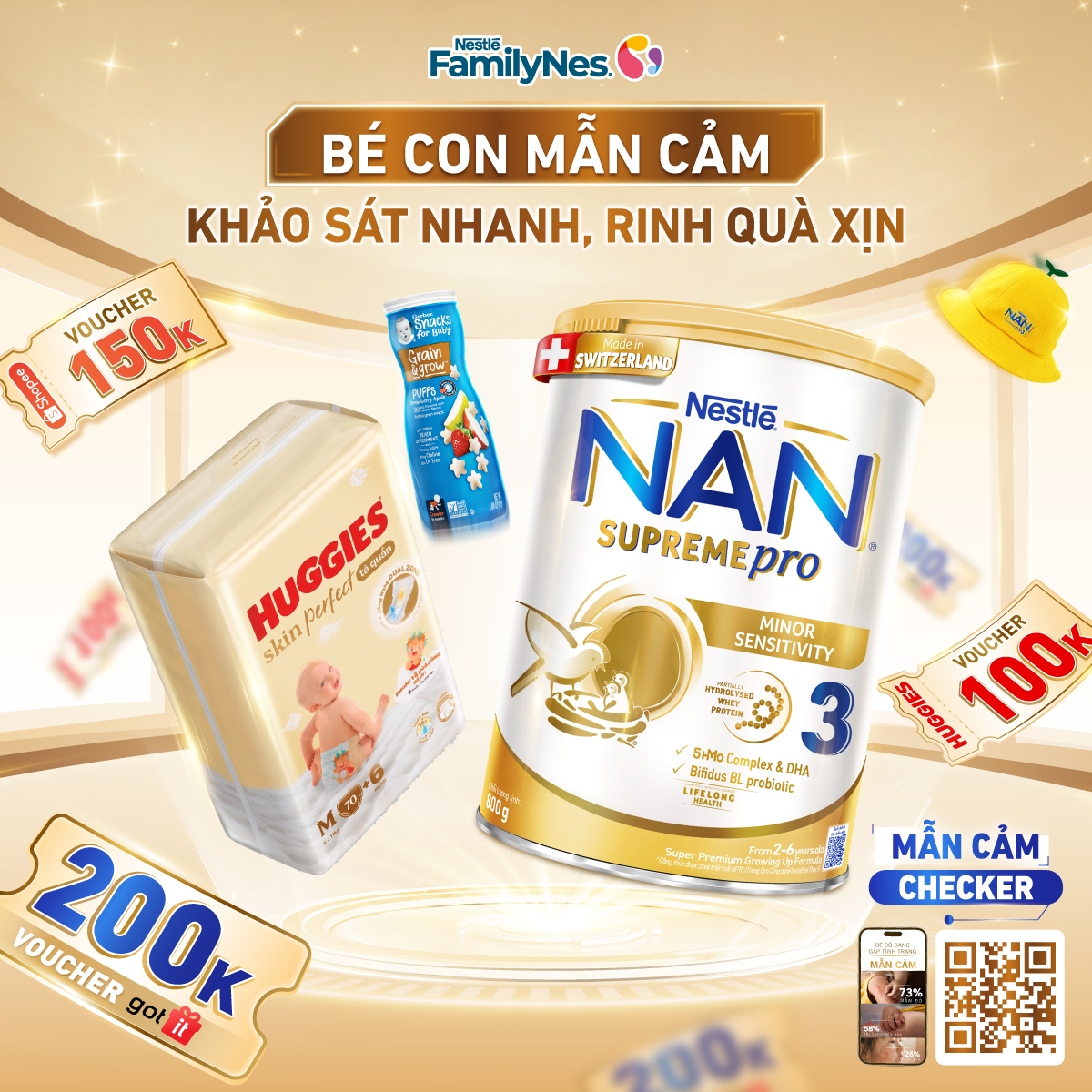 Nestlé FamilyNes Việt Nam Facebook ad: MẪN CẢM CÓ THỂ GẶP Ở BẤT KỲ BÉ NÀO, KHẢO SÁT NGAY, QUÀ…