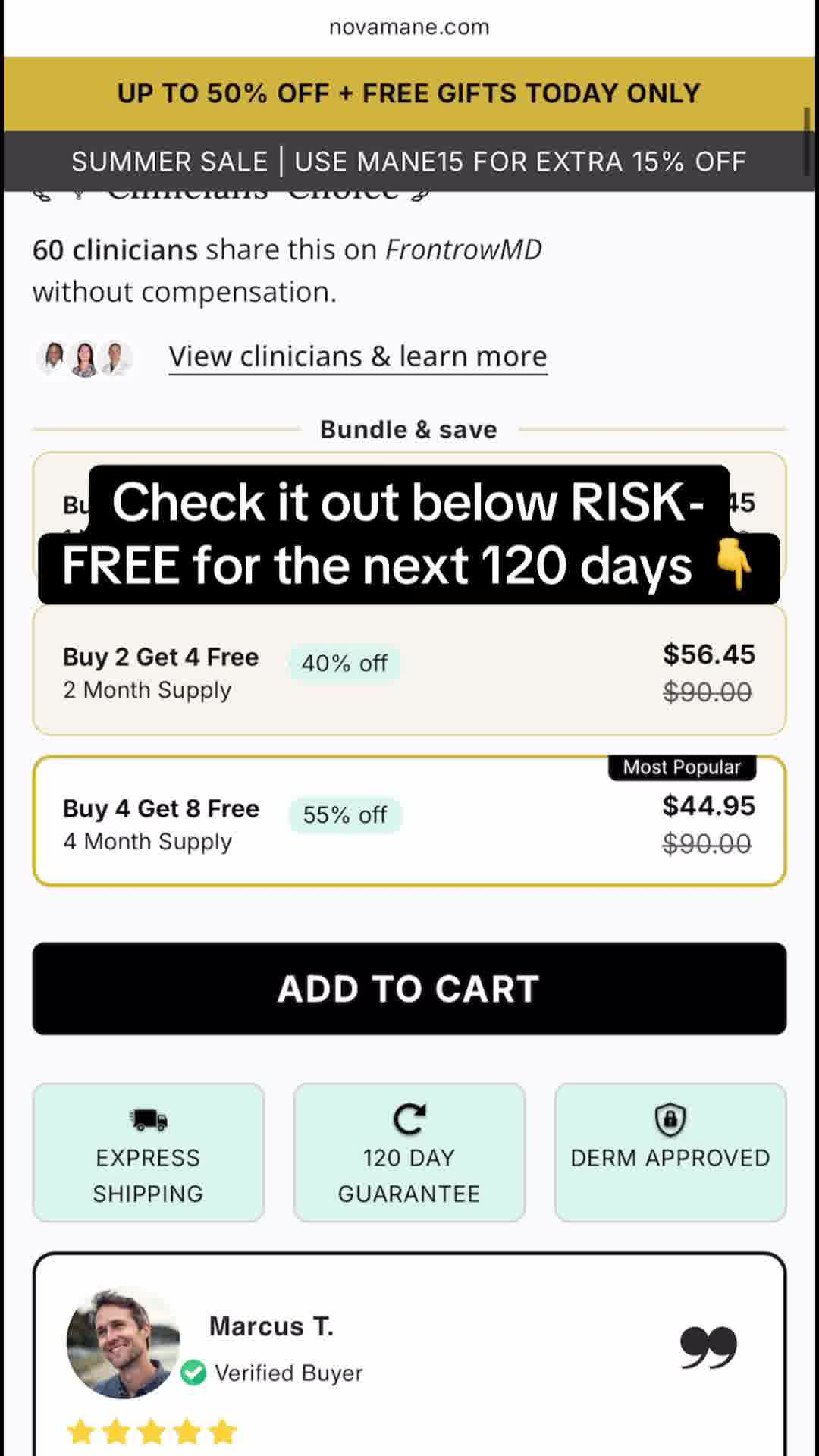 NovaMane Facebook ad: Risk-free for 120 days