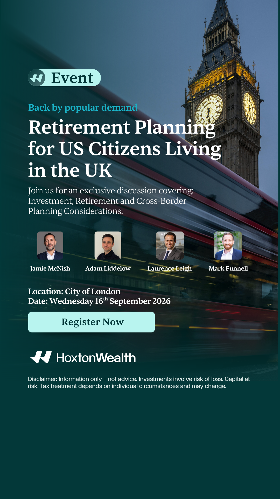 Hoxton Wealth UK Facebook ad: Don’t Miss This US Expat Retirement Event