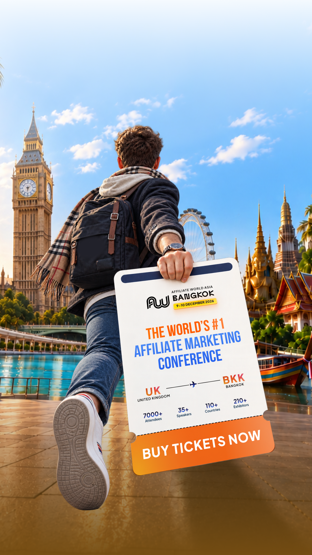 Affiliate World Conferences Facebook ad: Next stop: Bangkok. The industry is boarding.
