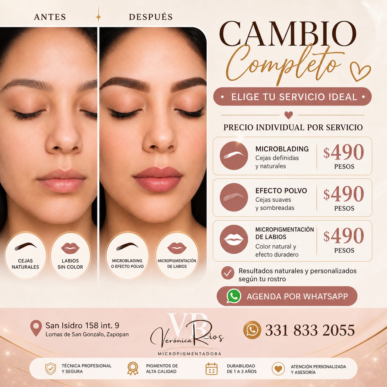 Vero Rios Facebook ad: Resalta tu belleza de forma natural y profesional
