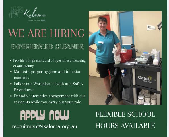 Kaloma Home for the Aged Facebook ad: We are hiring - Cleaner