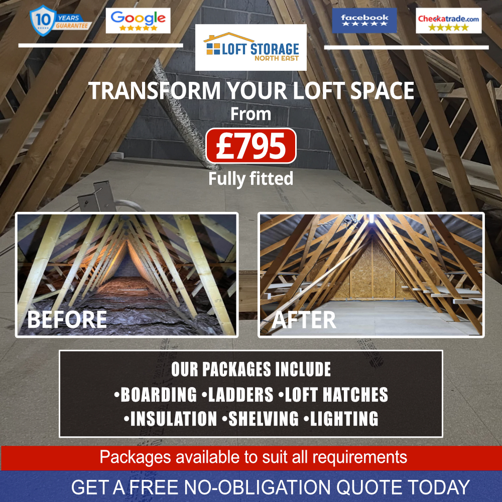 Loft storage North East Facebook ad: Packages From £795 Fitted