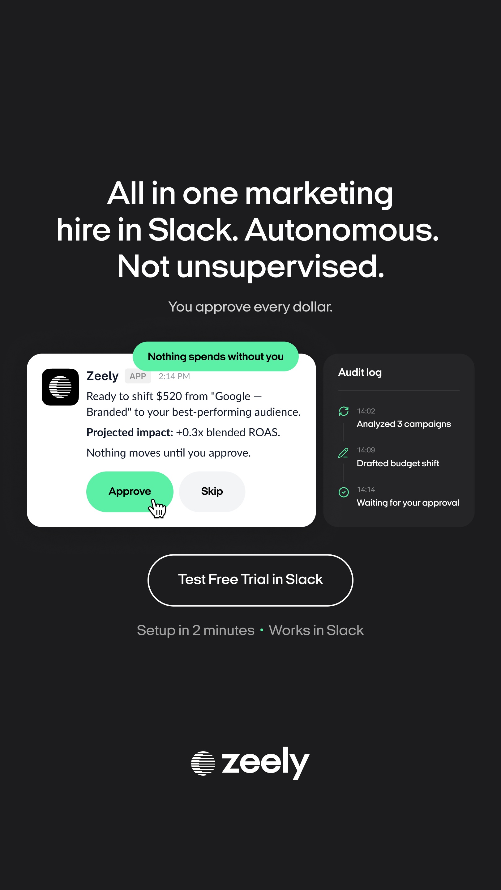 Zeely: AI Marketing Team Facebook ad: The AI employee that lives in Slack