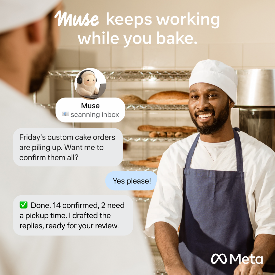 Meta for Business Facebook ad: Let Muse work weekends