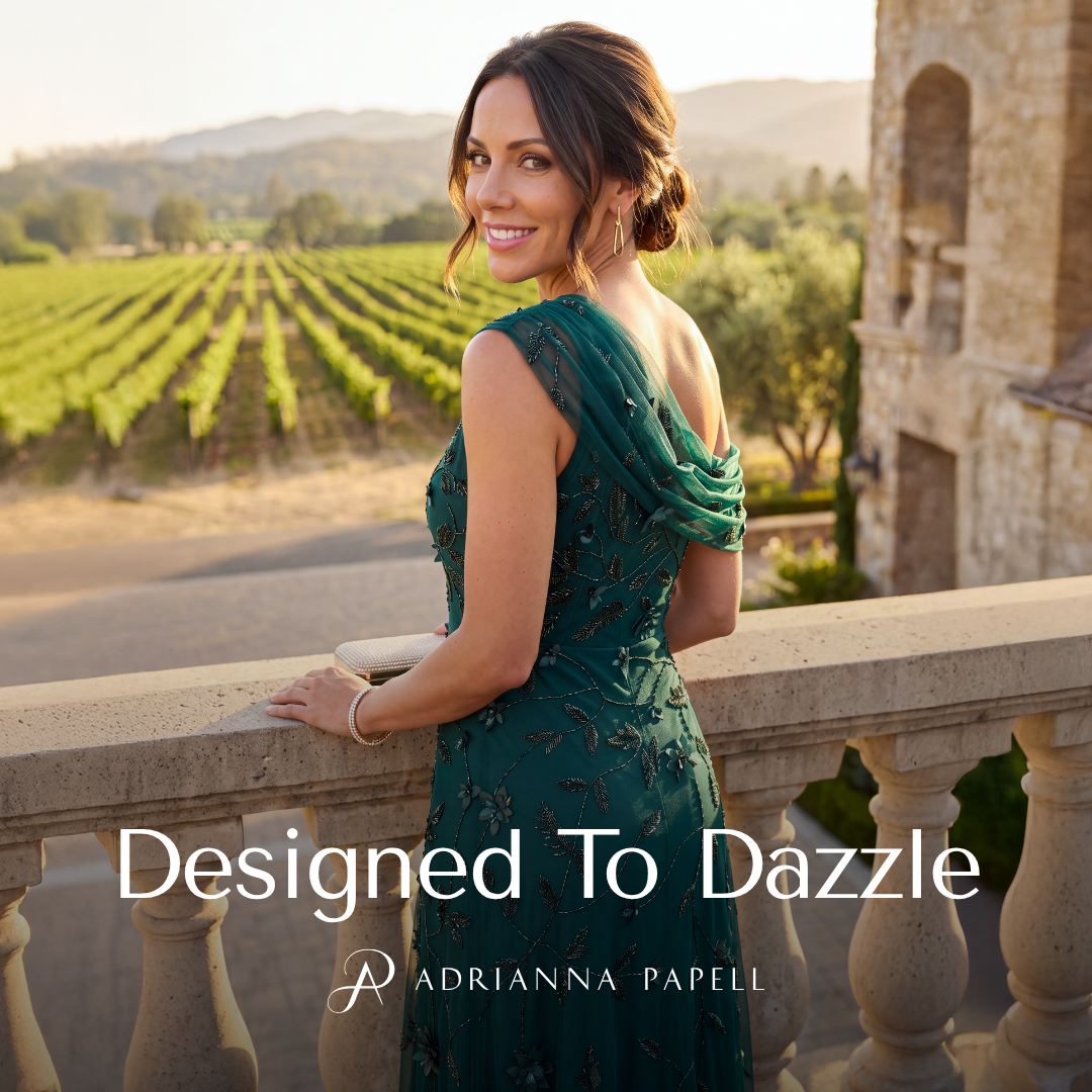 Adrianna Papell Facebook ad: For your next grand entrance.