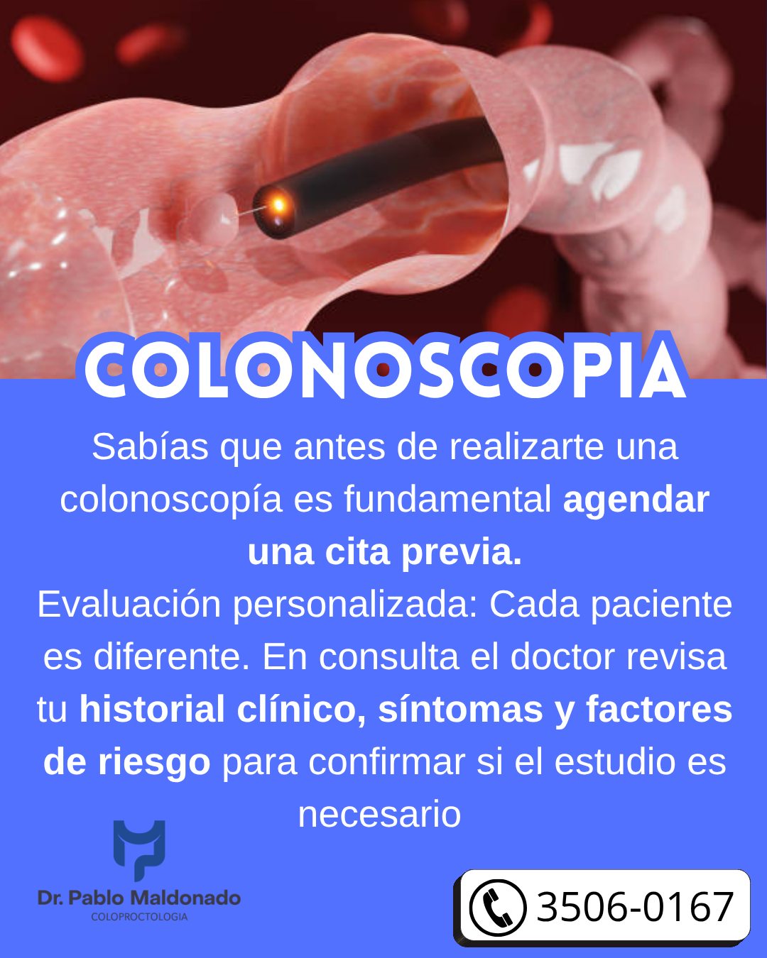 Dr. Pablo Maldonado Facebook ad: Antes de una colonoscopia, agendar tu cita es…