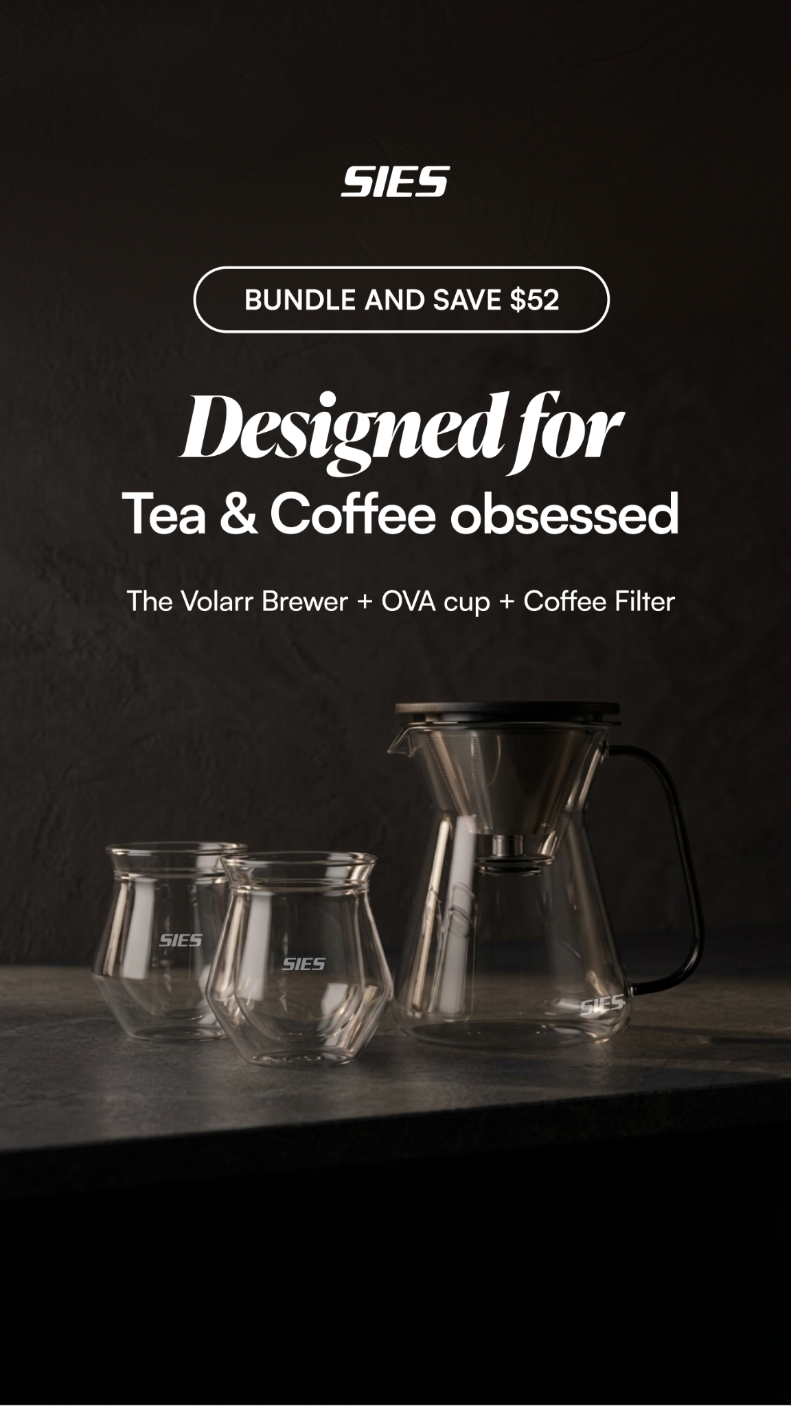 SIES Products Facebook ad: Shop all glass hybrid tea & coffee brewer