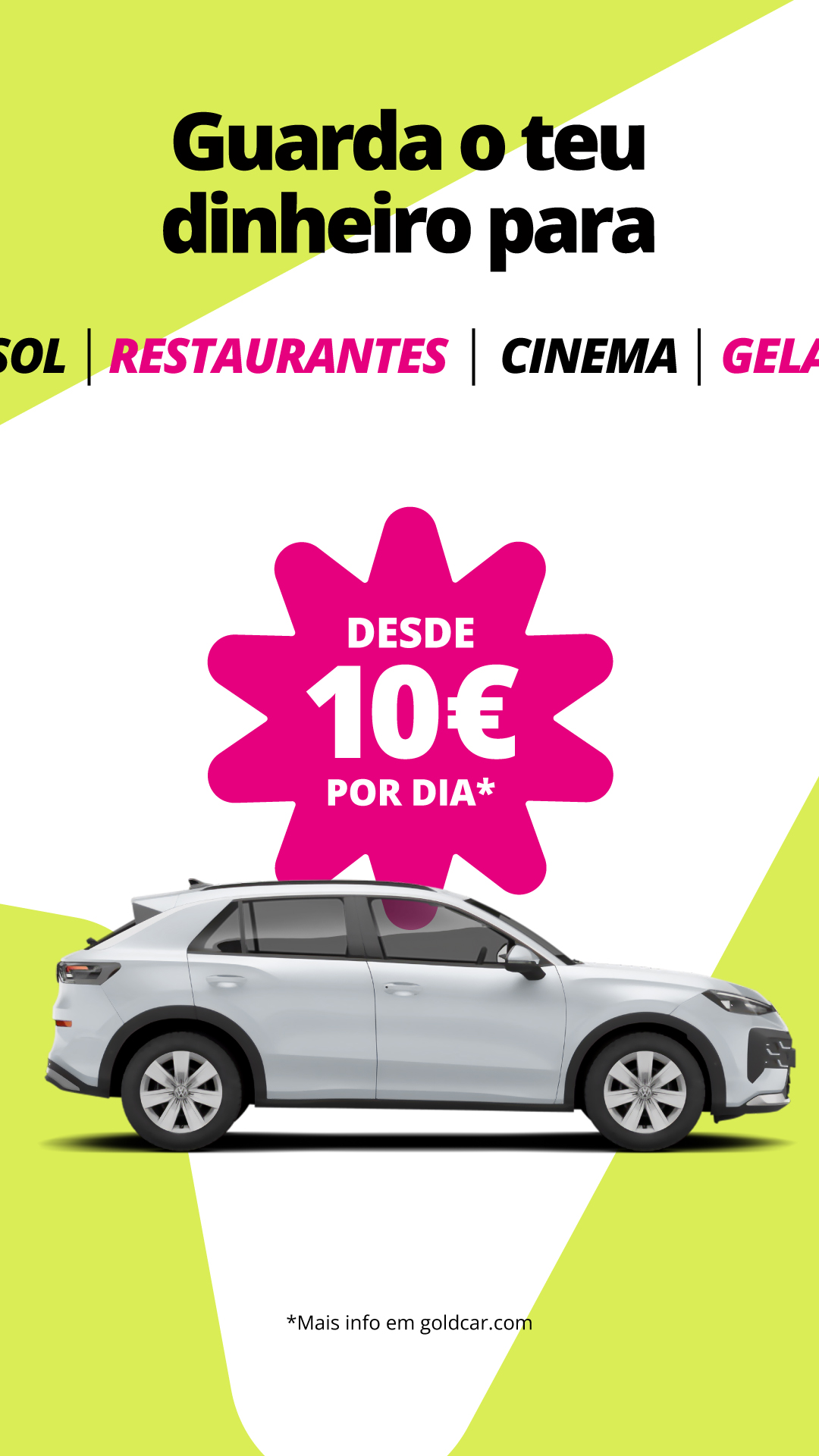 Goldcar Facebook ad: Faz-te à estrada desde apenas 10€/dia!