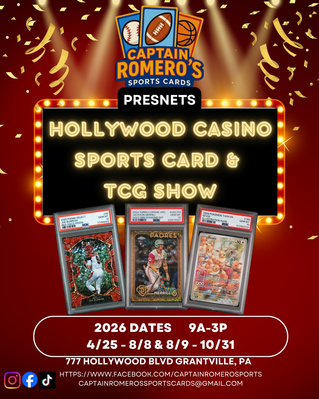 Captain Romero's Sports Cards Facebook ad: Hollywood Casino Sports Card and TCG Show