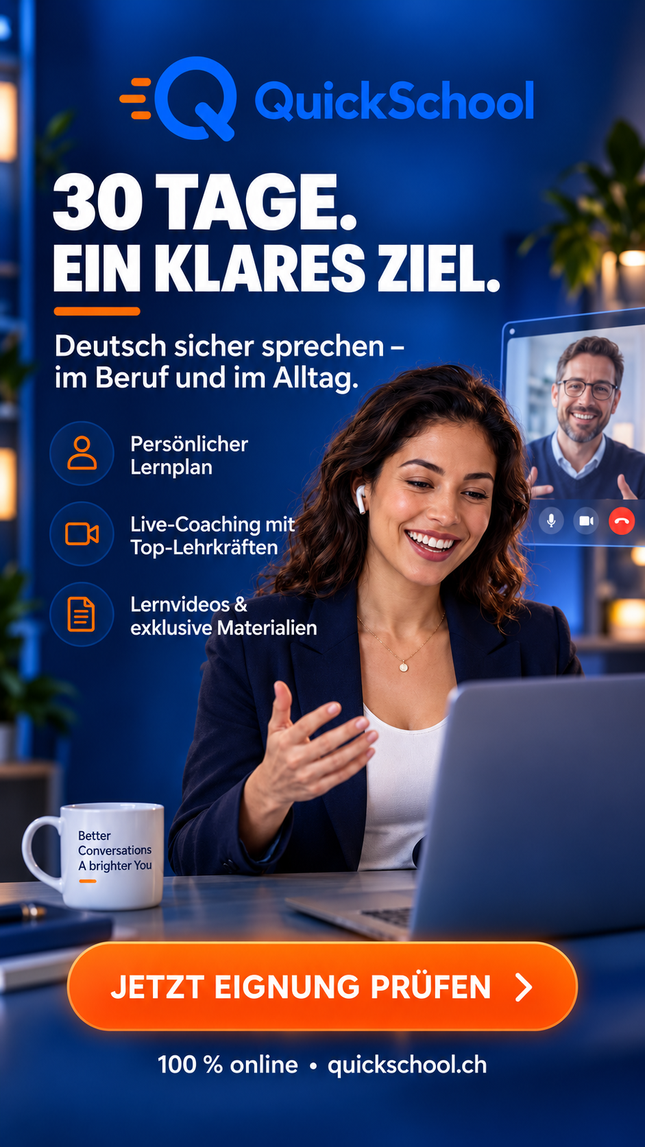 Quick School Facebook ad: Deutsch lernen, intensiv & persönlich