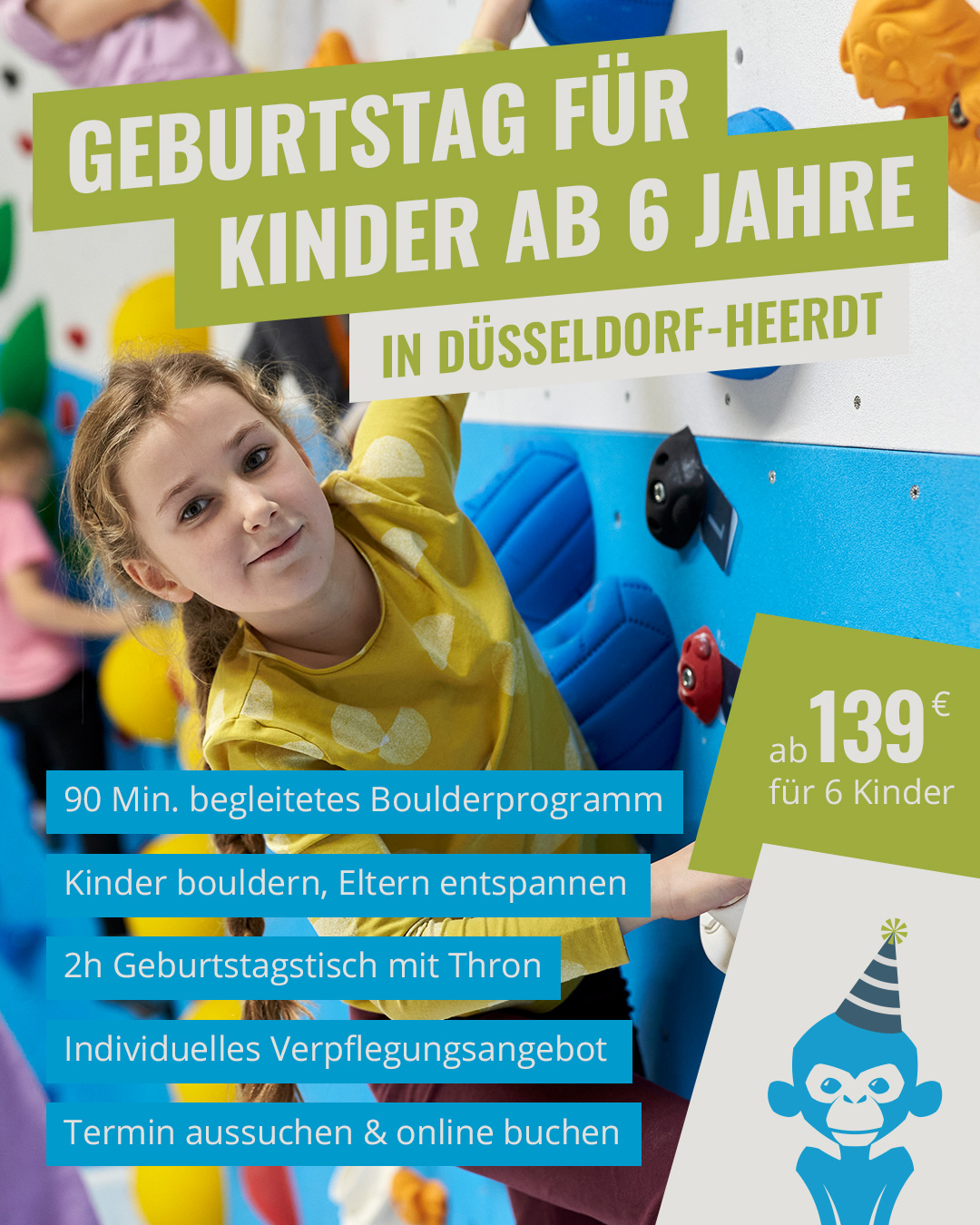 Monkeyspot Düsseldorf Facebook ad: Unvergessliche Kindergeburtstage bei Monkeyspot, 90 Min…