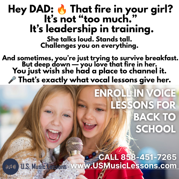 US Music Lessons Facebook ad: Start Her Musical Journey-Back to School Voice Lessons