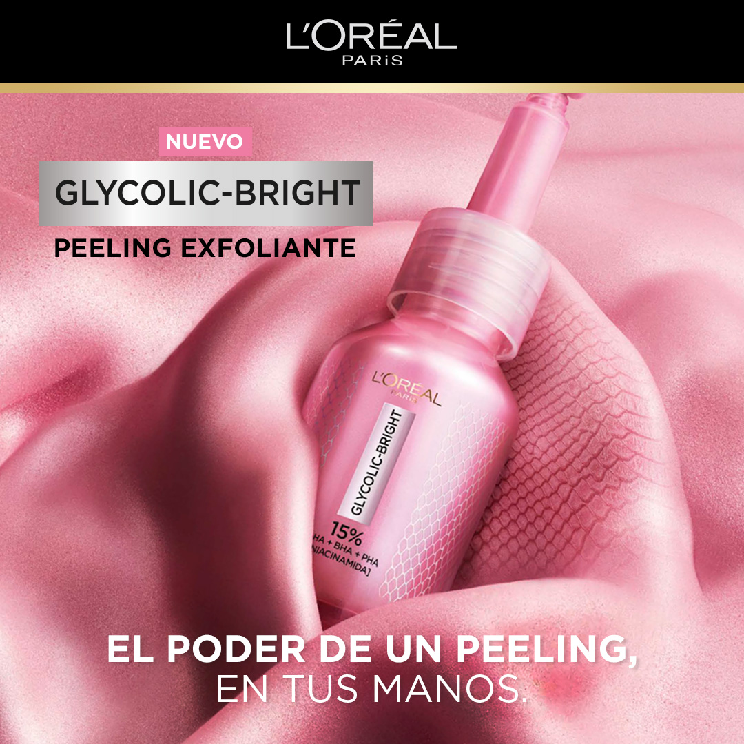 L'Oréal Paris Facebook ad: Descubrí el nuevo Glycolic Bright Peeling Exfoliante, que…