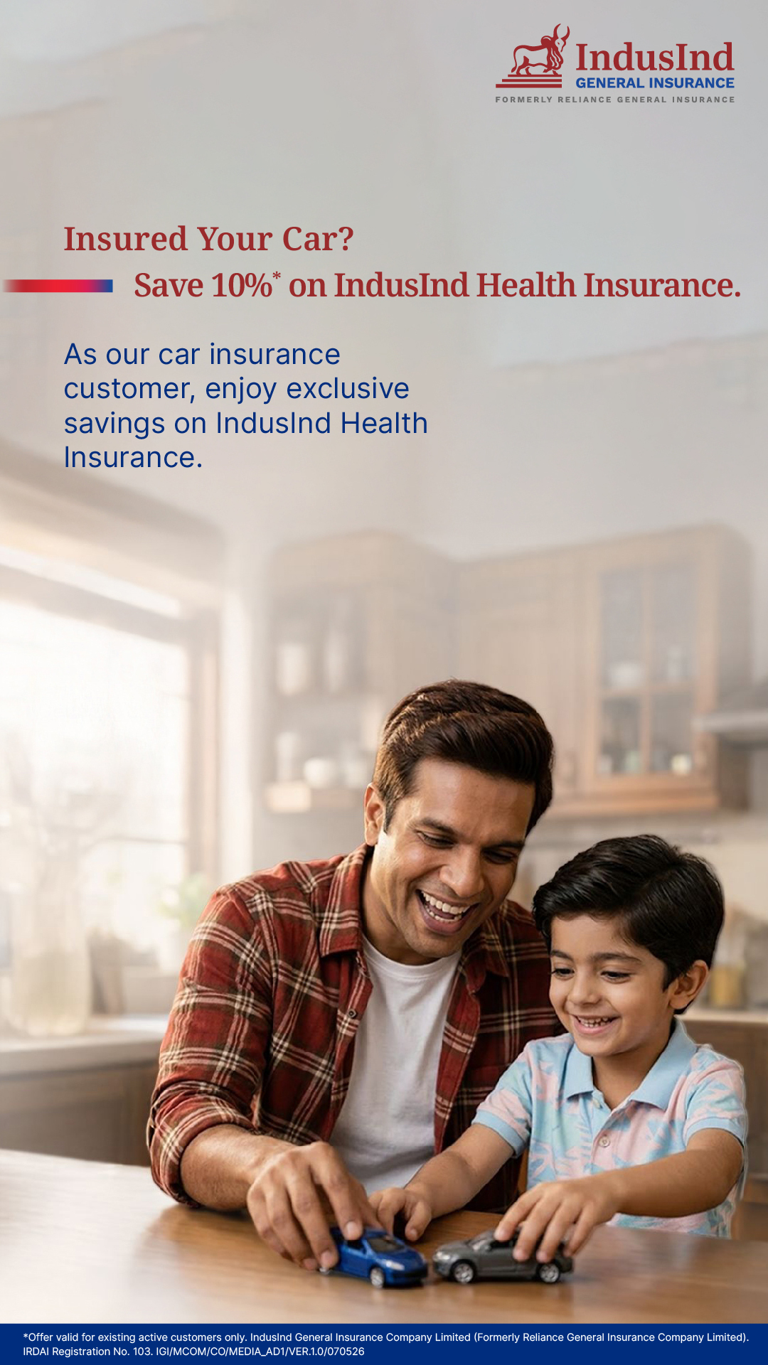 IndusInd Insurance Facebook ad from May 26, 2026