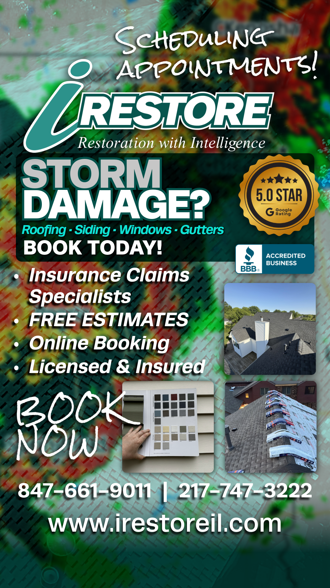 IRestore Facebook ad: Roofing, Siding, Window & Gutter Services for IL…