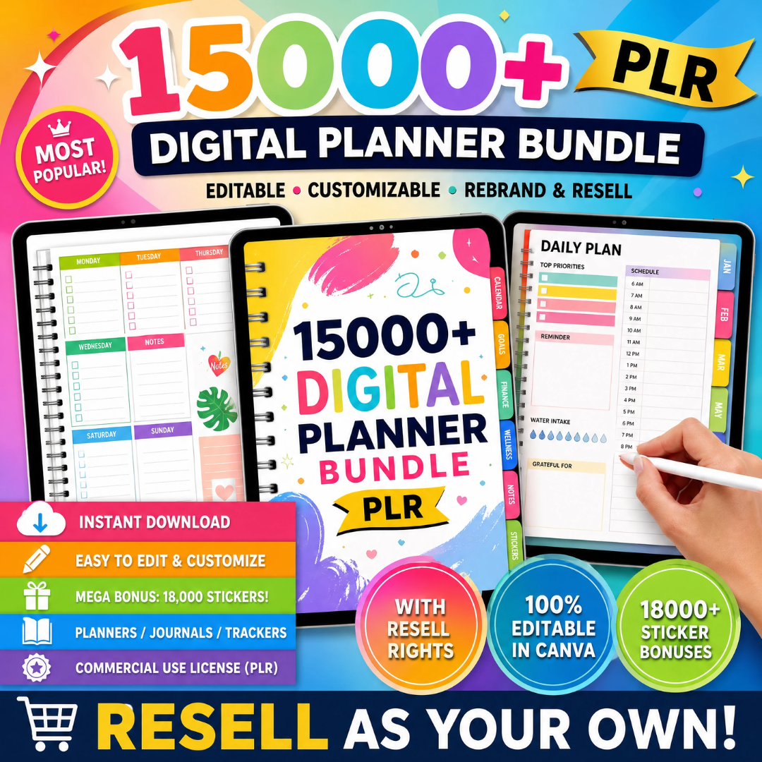 Plrhow Facebook ad: 15,000+ Planners & Journals with Resell Rights!