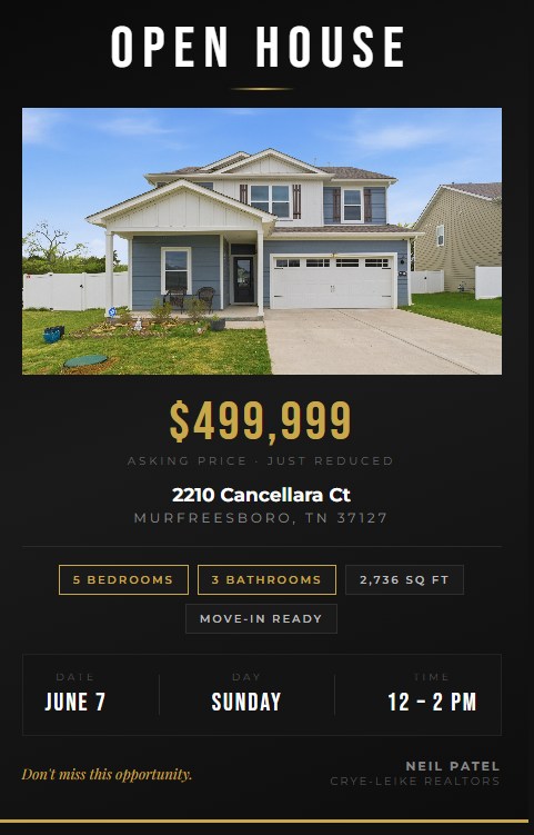 Neil Patel Real Estate Facebook ad: OPEN HOUSE TOMORROW, Sunday June 7 | 12-2…