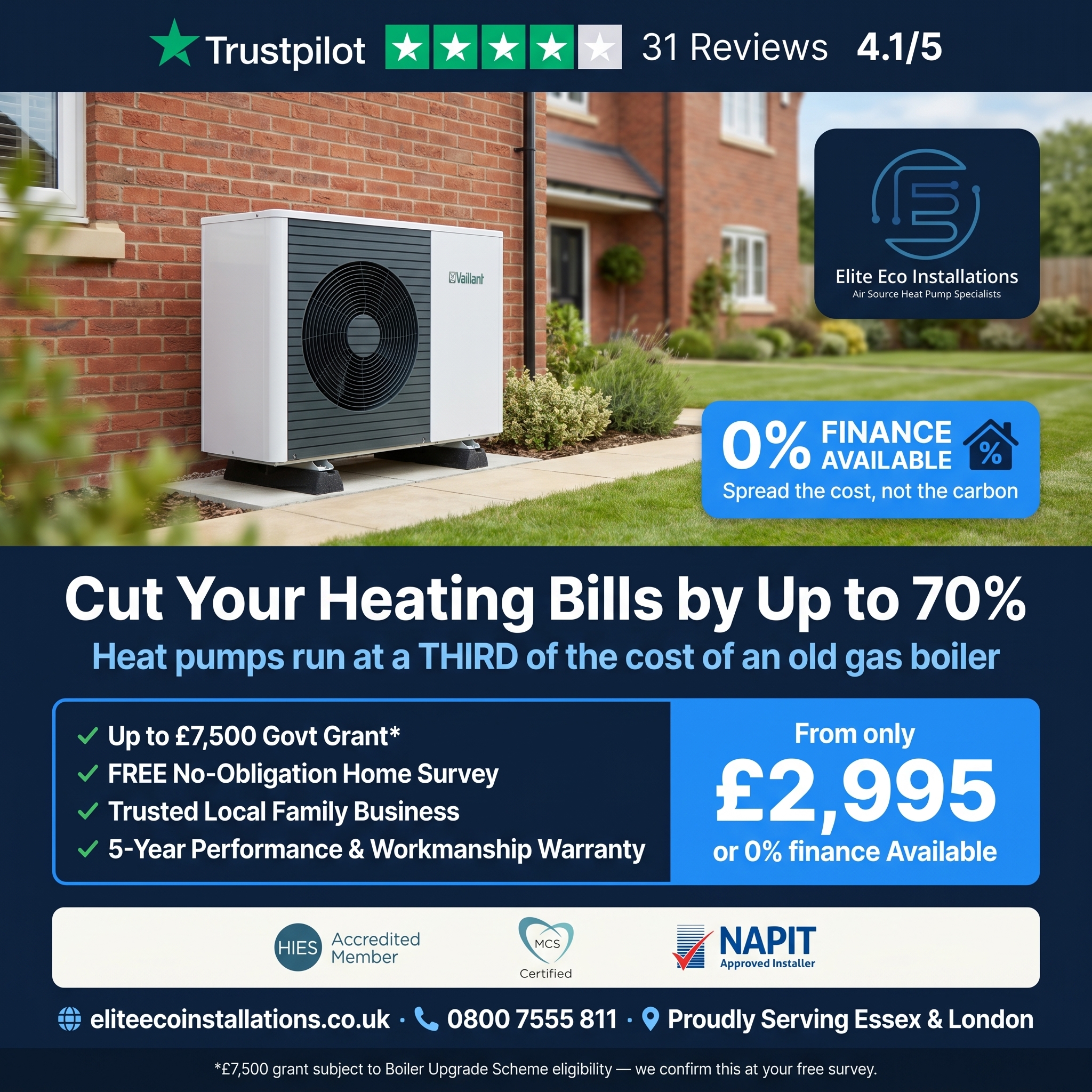 Elite Eco Installations Facebook ad: Cut Your Heating Bills By Up To 70% A Year!