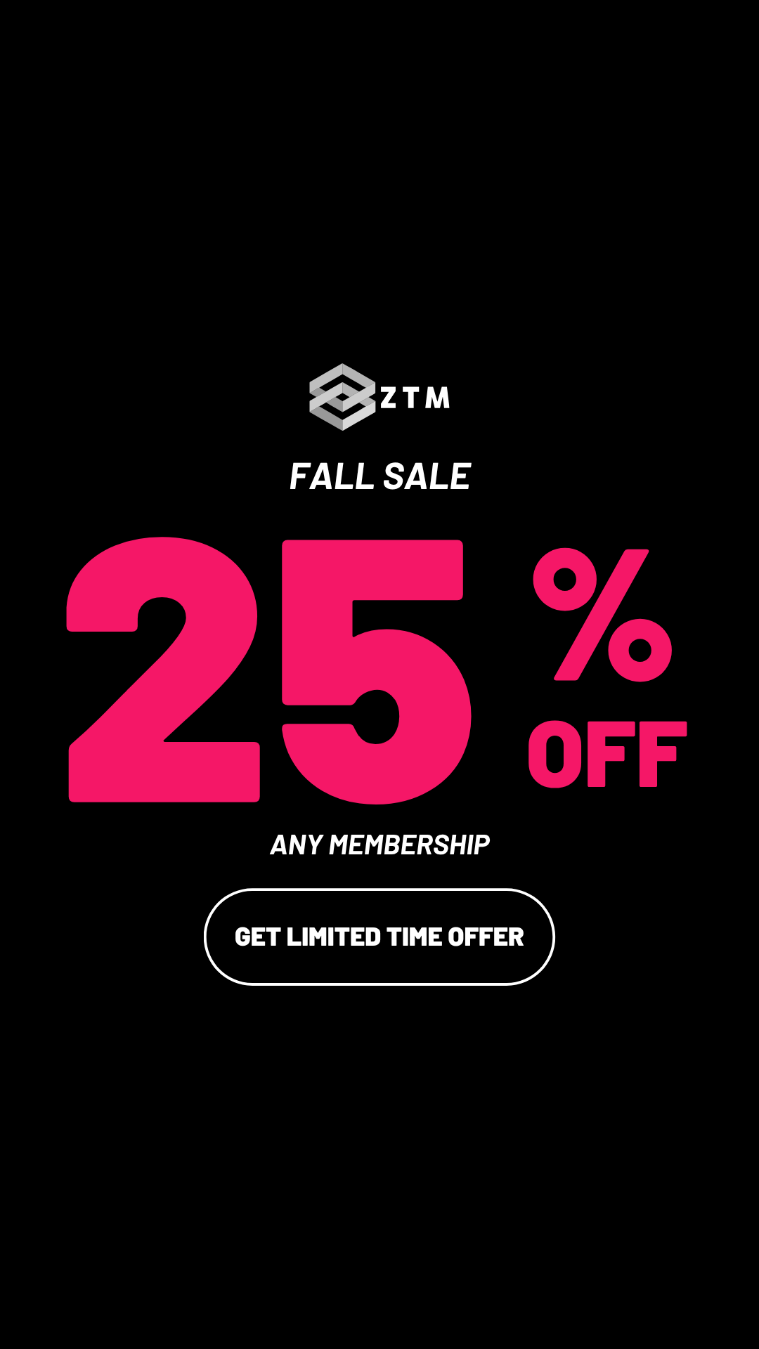 Zero To Mastery Facebook ad: 25% OFF ANY MEMBERSHIP