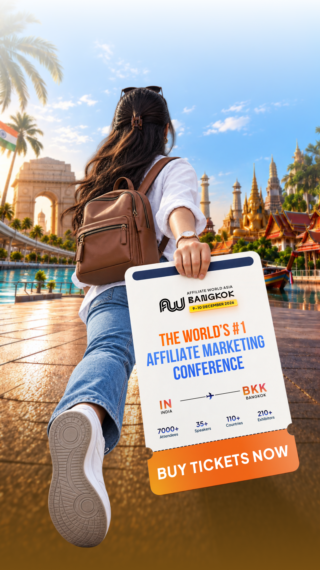Affiliate World Conferences Facebook ad: Next stop: Bangkok. The industry is boarding.