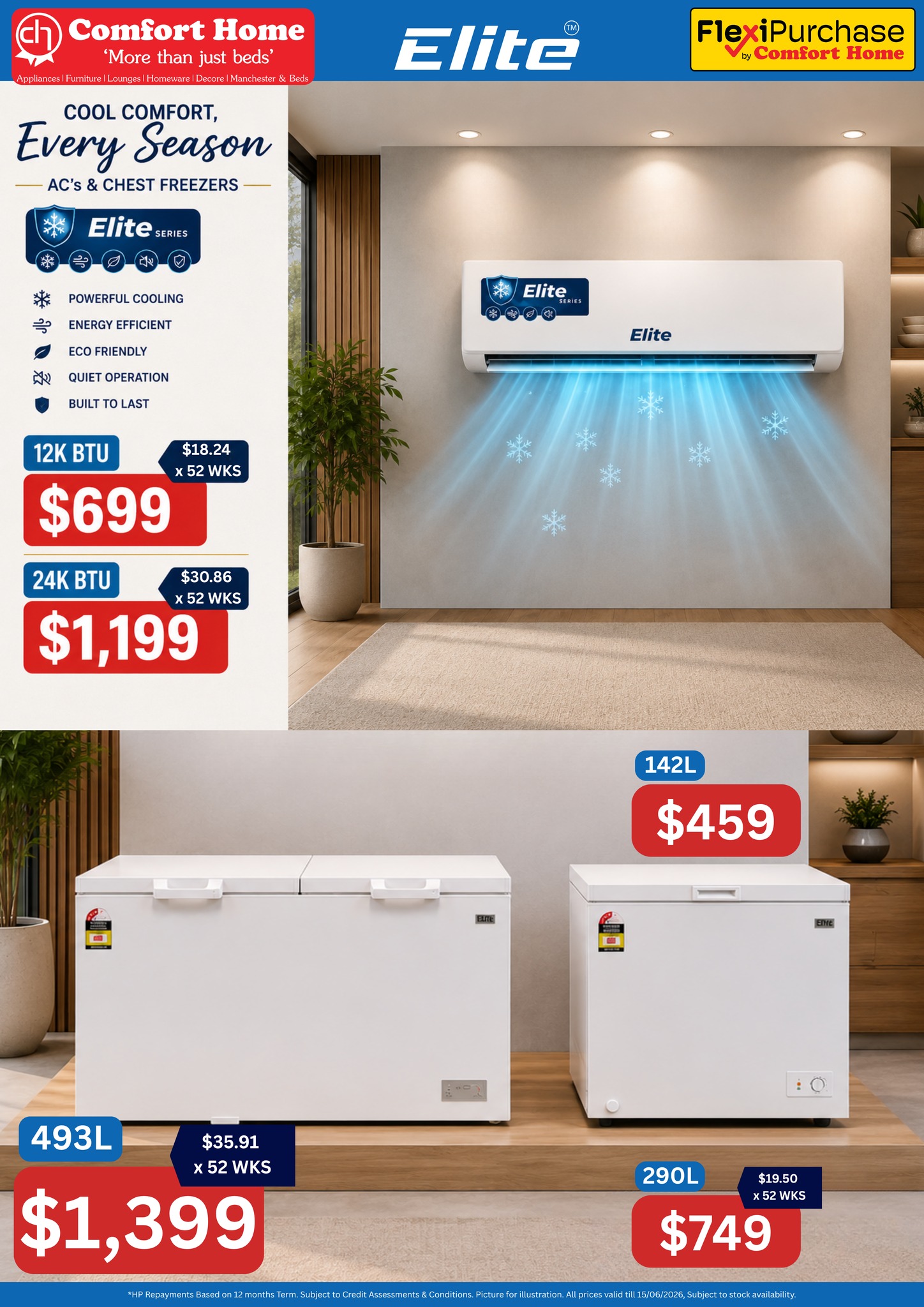 Comforthomefiji Facebook ad: Cool Comfort. Every Season.