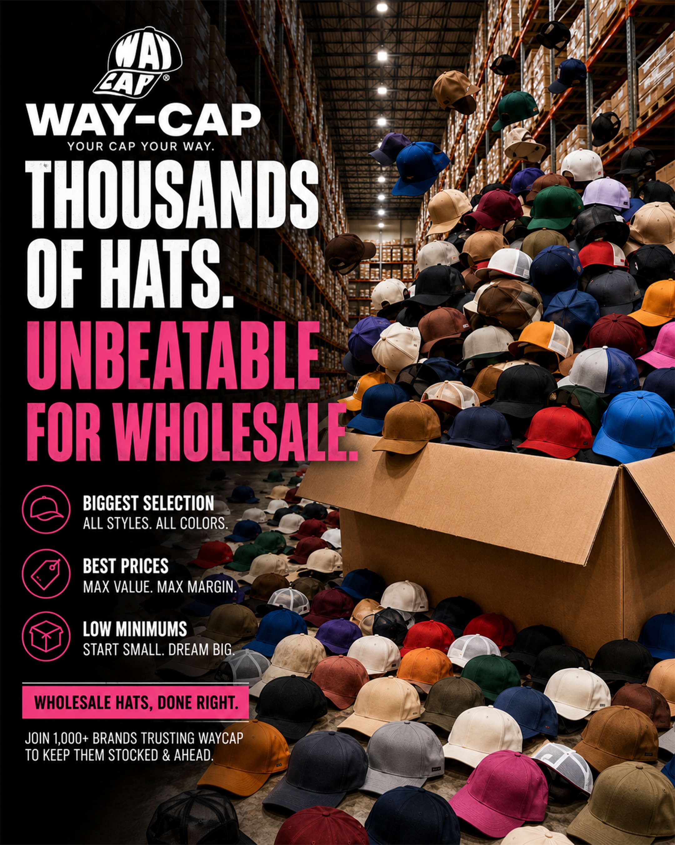 Waycap Inc. Facebook ad: Waycaps | Best Wholesale Hats | Hats in Bulk