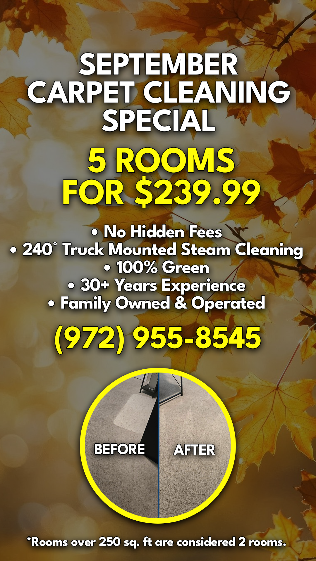 Rockwall County Carpet Cleaning Facebook ad: 5 Rooms For $239.99
