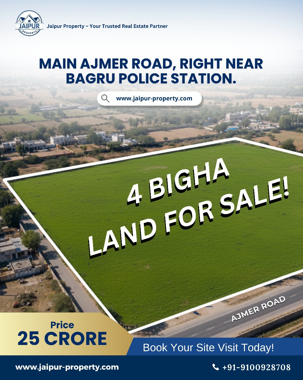 Jaipur-property Facebook ad: 4 Bigha Prime Land on Ajmer Road, For Sale