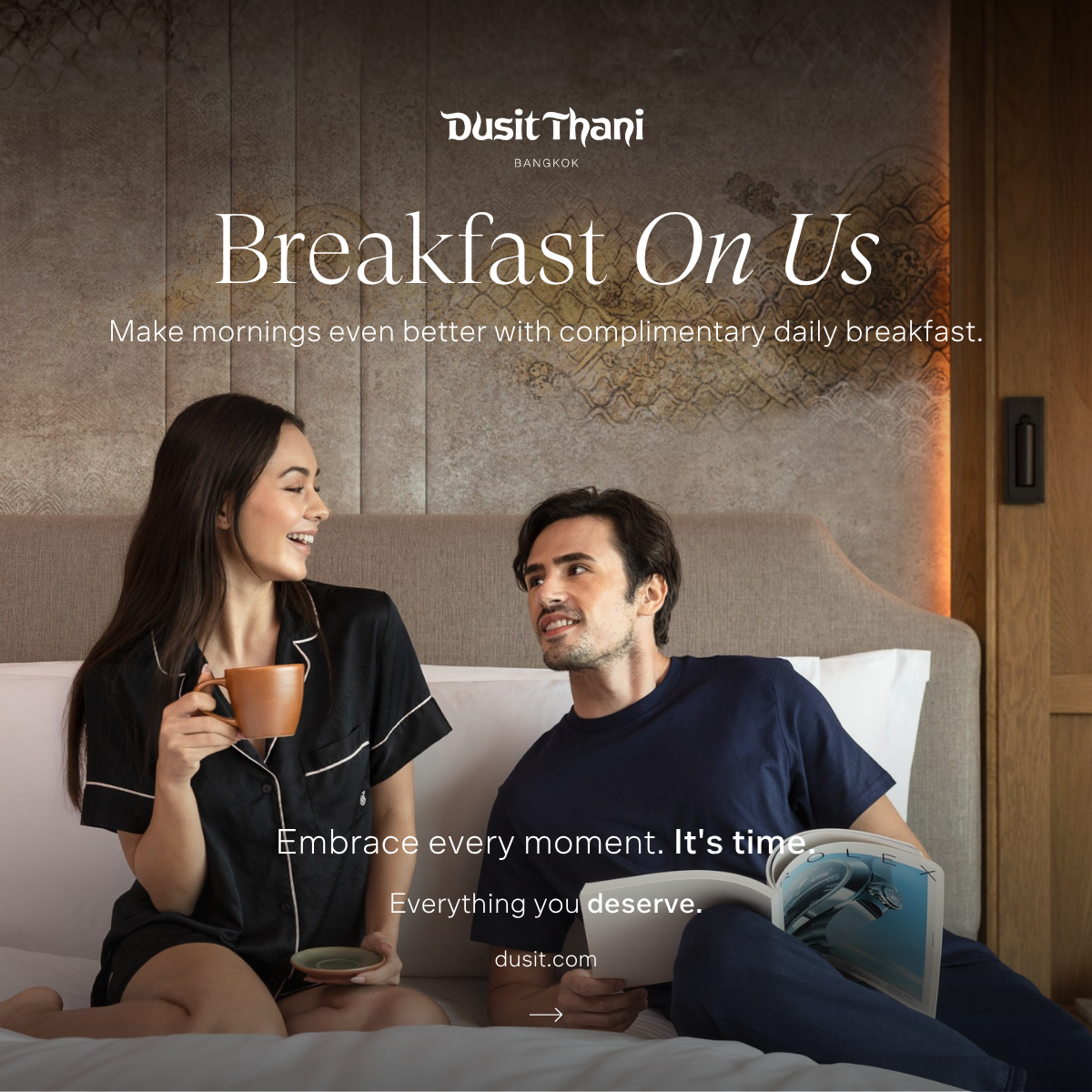 Dusit Thani Bangkok Facebook ad: Breakfast On Us | Book by 30 September